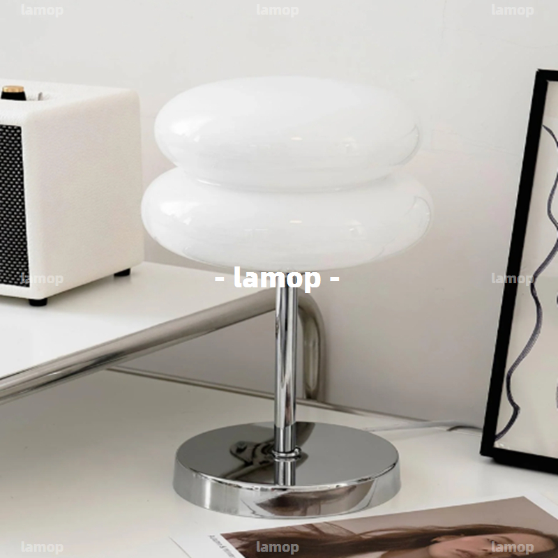 Decor Lighting Lamps - โคมไฟตั้งโต๊ะทรงกลมสีครีม Bauhaus สไตล์มินิมอลยุคกลางศตวรรษ แสงบรรยากาศแบบ INS สำหรับตกแต่งห้องนั่งเล่น