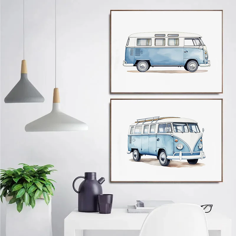 คลาสสิกสีฟ้ารถสีน้ำศิลปะย้อนยุ - Lighting Decoration Ideas บทวิจารณ์และราคา