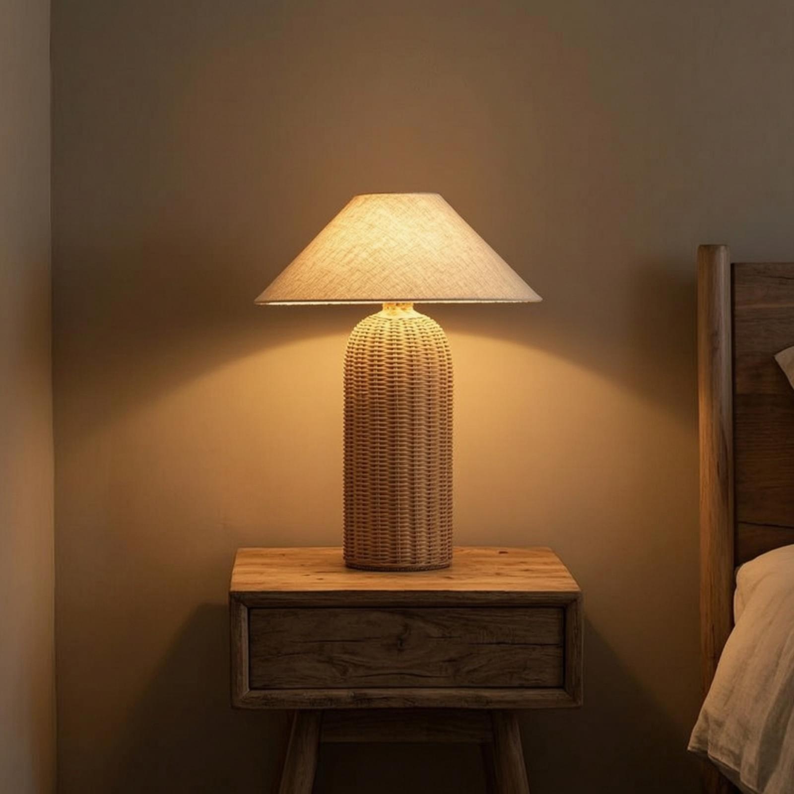 โคมไฟข้างเตียง ฐานหวาย โคมผ้า  - Decor Lighting Lamps บทวิจารณ์และราคา