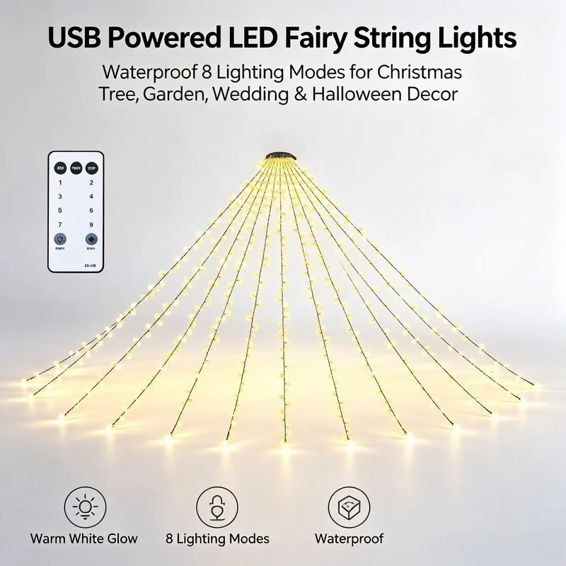 ไฟสาย LED USB กันน้ำ, 8 โหมดแส - Lighting Christmas Decor บทวิจารณ์และราคา