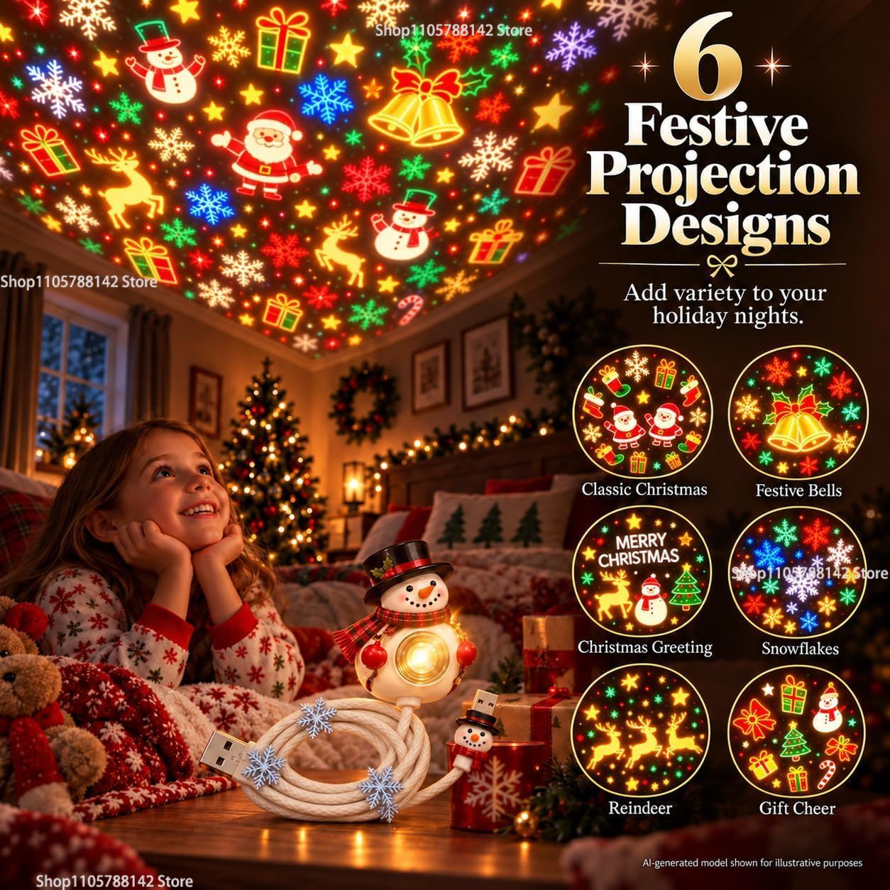ไฟโปรเจคเตอร์คริสต์มาสรูปตุ๊กต - Lighting Christmas Decor บทวิจารณ์และราคา